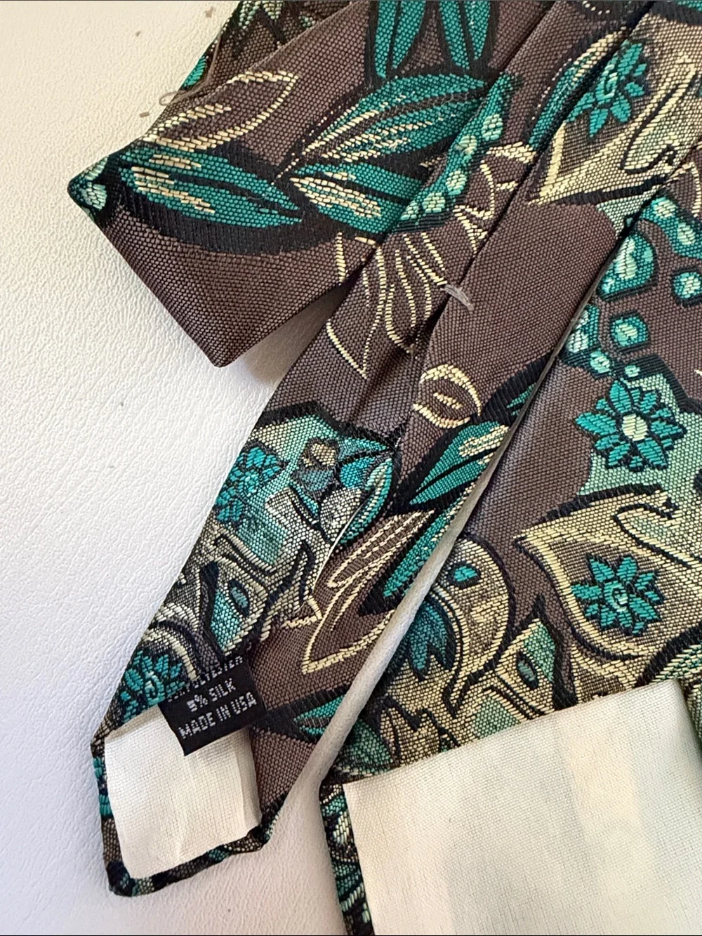 Dior Teal and Brown Silk Floral Tie with Gold Accents